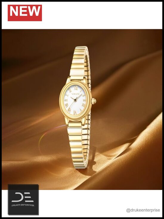 Small Gold Watch for Women with Stainless Steel Expansion Band, Roman Dial, main image 5